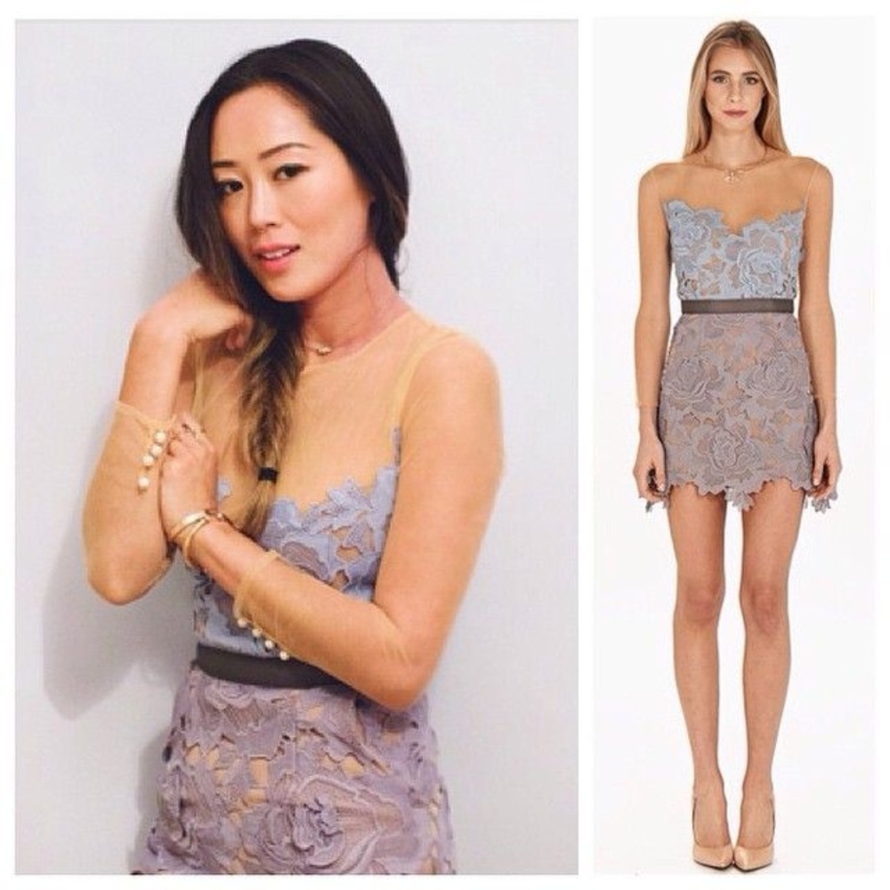 New Self Portrait Harmony lace bustier sheer illusion neckline fairy mini dress